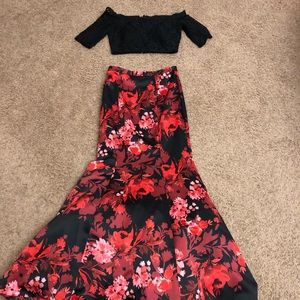 Two piece red black formal dress